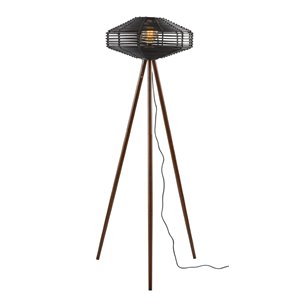 adesso home kingston rattan floor lamp in walnut and black