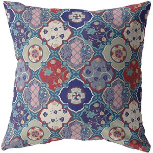 flower diamonds zippered pillow red cream and turquoise 16