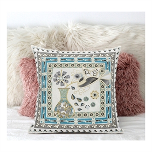 love your vase peacock broadcloth blown and closed pillow - off white  fabric