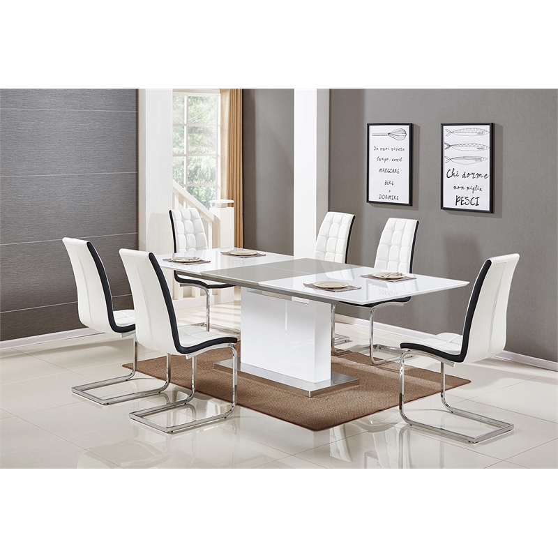 Best Master Furniture Alaskan Extendable High Gloss Dining Table in White/Gray