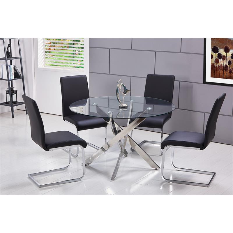 Best Master Alison Faux Leather Chrome Dining Side Chair in Black (Set of 2)
