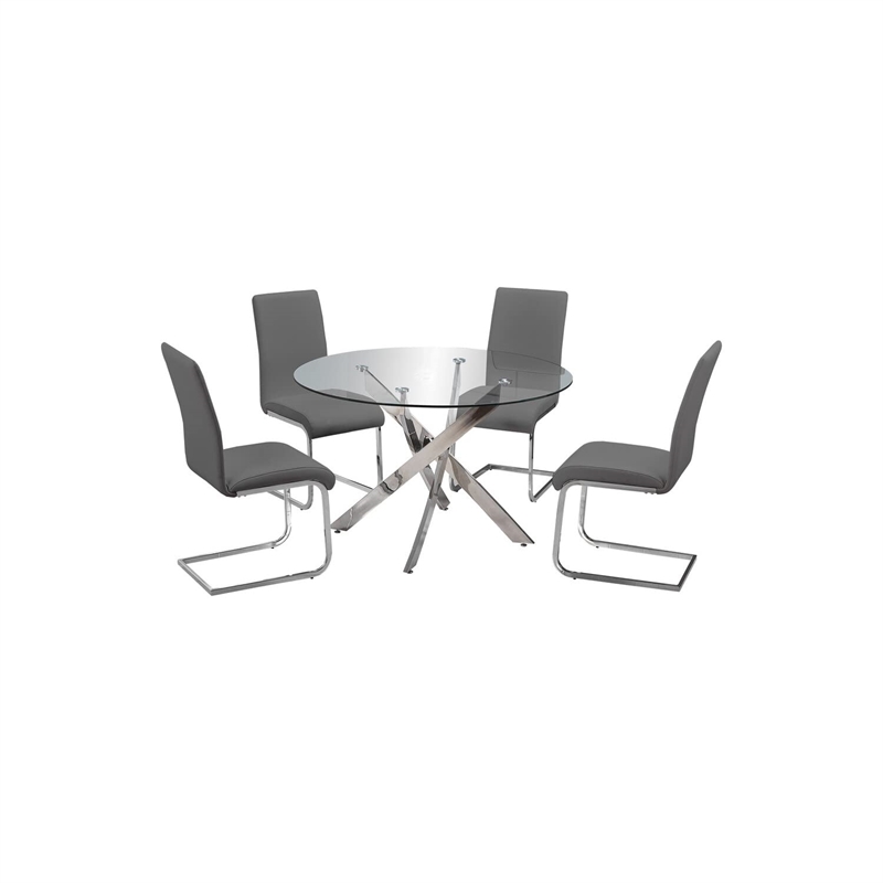 Best Master Alison 5-Piece Modern Glass Top Dinette Set in Gray