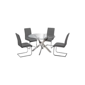 Best Master Alison 5-Piece Modern Glass Top Dinette Set in Gray