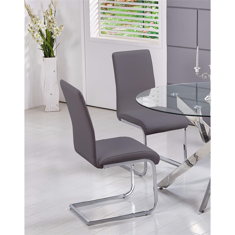 Best Master Alison Faux Leather Chrome Dining Side Chair in Gray (Set of 2)