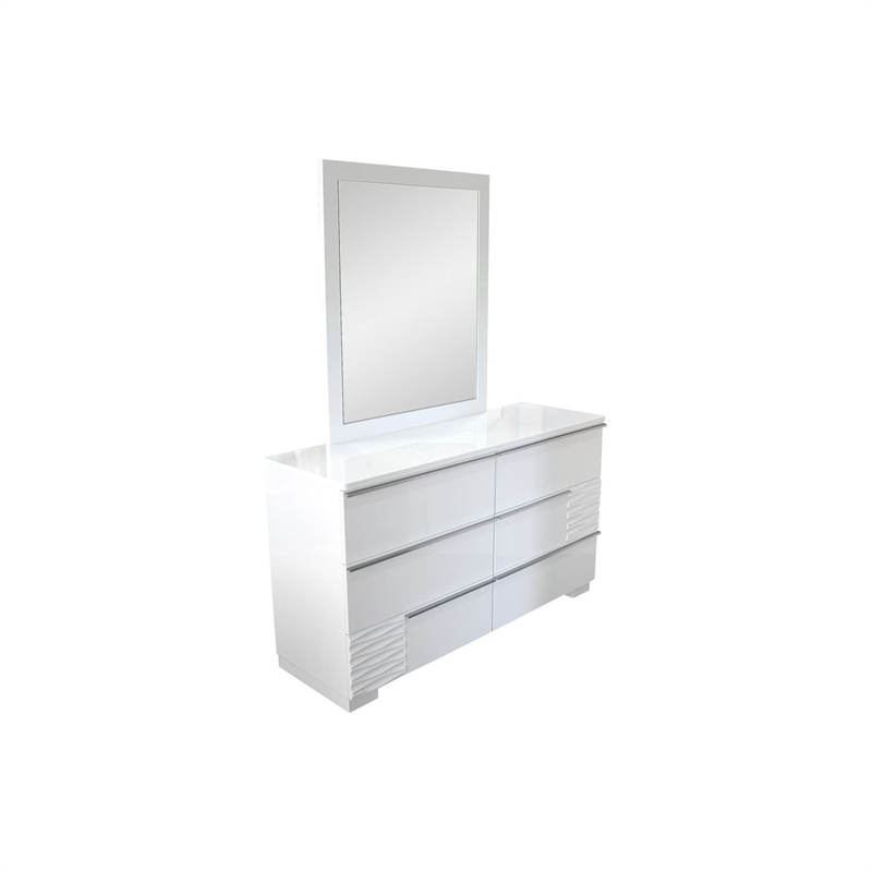 Best Master Athens 2-Piece Poplar Wood Dresser and Mirror Set in White Lacquer