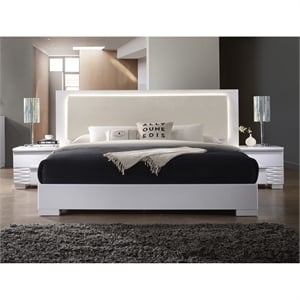 Best Master Athens Queen Platform Bed with LED Lighting in White Lacquer
