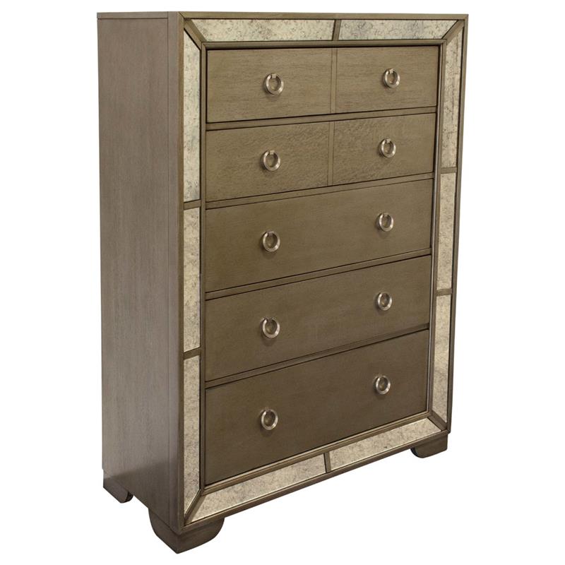 Best Master Ava Solid Wood Mirrored 5, Mirrored 5 Drawer Chest