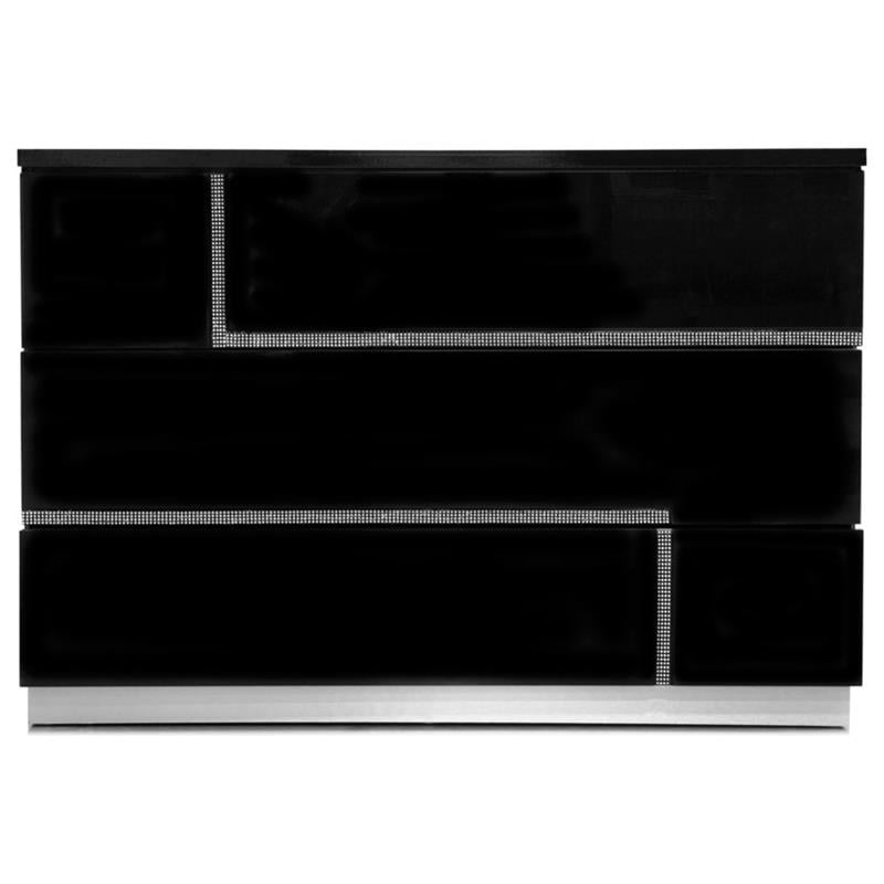 Best Master Barcelona Poplar Wood 3-Drawer Bedroom Dresser in Black High Gloss