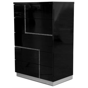 best master barcelona poplar wood 5-drawer bedroom chest in black high gloss
