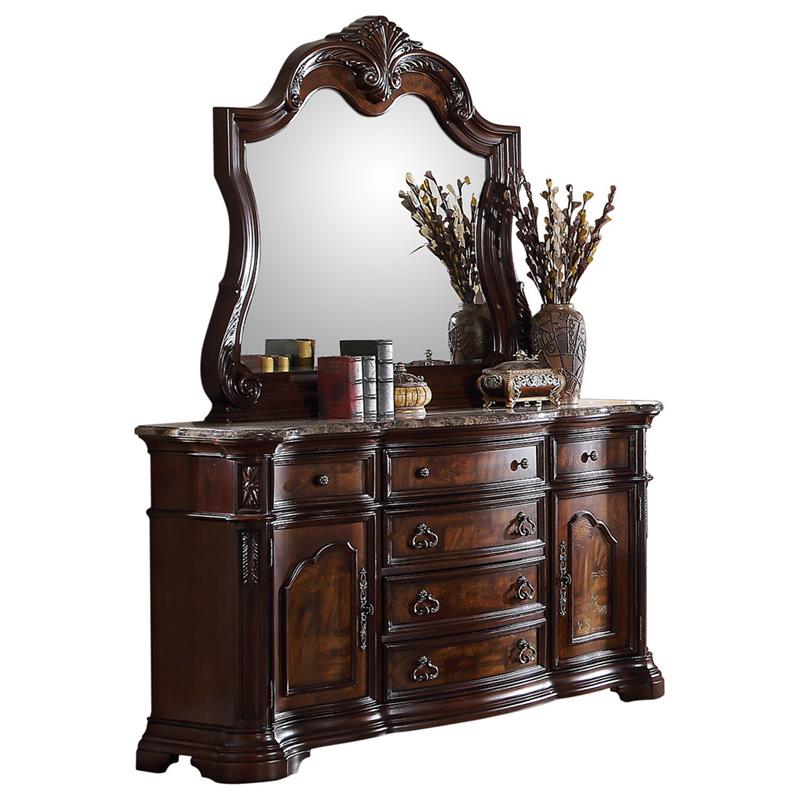 Mirror Set In Walnut W Marble Top, Best Wood For Dresser Top