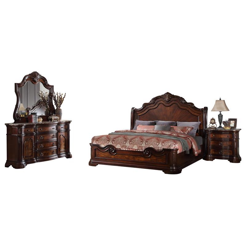 Best Master Barney's Traditional 5-Piece Cali King Set in Walnut w/Marble Top