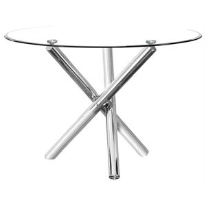 Best Master Beverly 43&quot Round Glass w/Stainless Steel Legs Dining Table - Silver