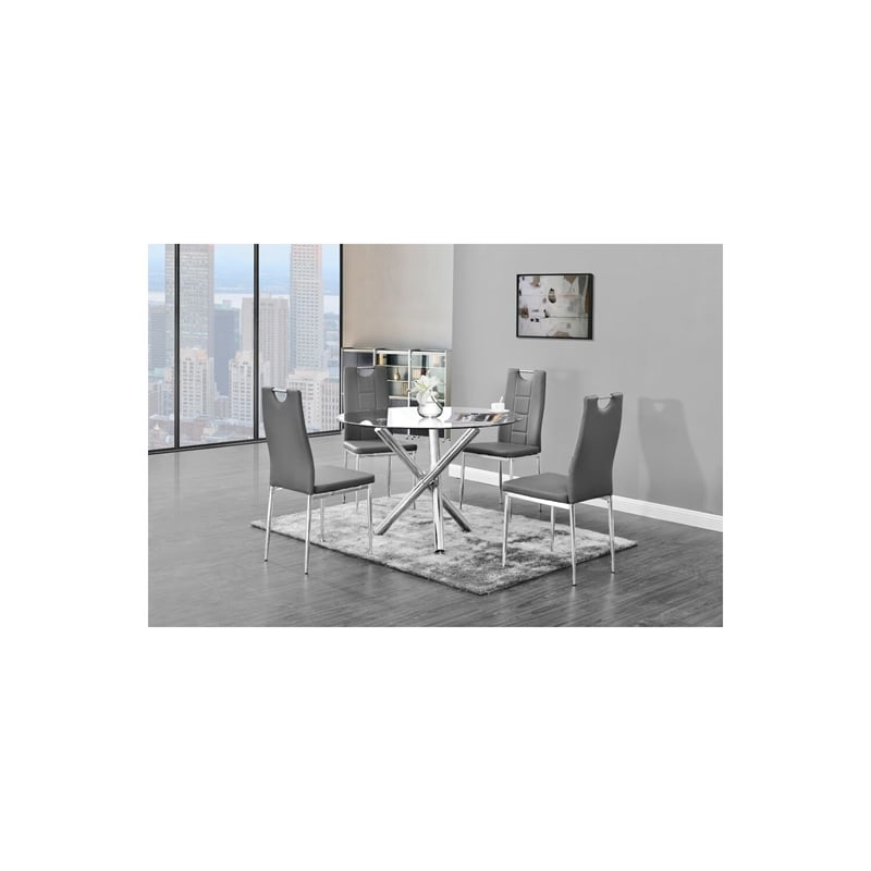 Best Master Beverly 5-Piece Faux Leather Round Glass Dinette Set - Gray
