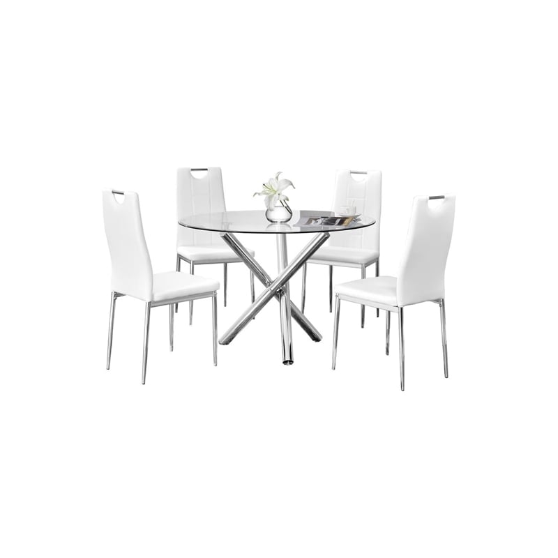 Best Master Beverly 5-Piece Faux Leather Round Glass Dinette Set - White