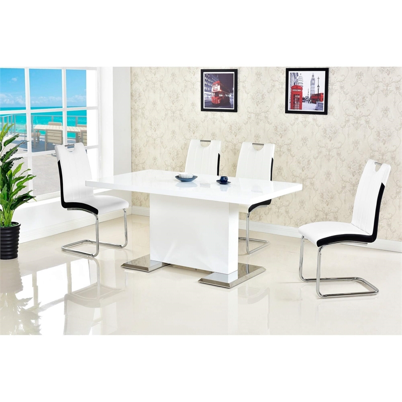 Best Master Bono Faux Leather Modern Dining Side Chair in White/Black (Set of 2)