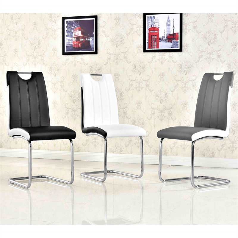 Best Master Bono Faux Leather Modern Dining Side Chair in White/Black (Set of 2)