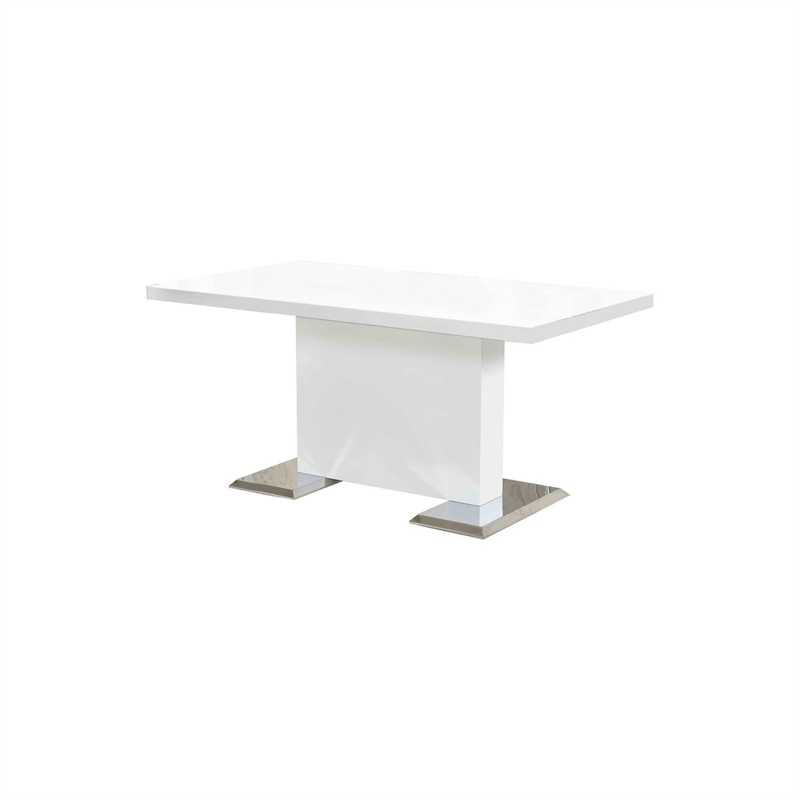 Best Master Bono Modern Solid Wood Rectangular Dining Table in White Lacquer