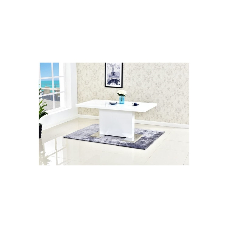 Best Master Bono Modern Solid Wood Rectangular Dining Table in White Lacquer