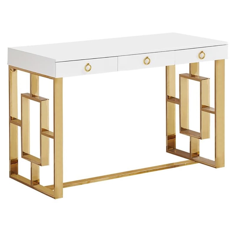 Best Master Brooks 3-Drawer Wood and Stainless Steel Frame Writing Desk - Gold