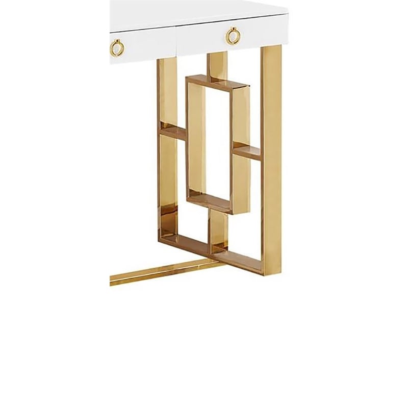 Best Master Brooks 3-Drawer Wood and Stainless Steel Frame Writing Desk - Gold