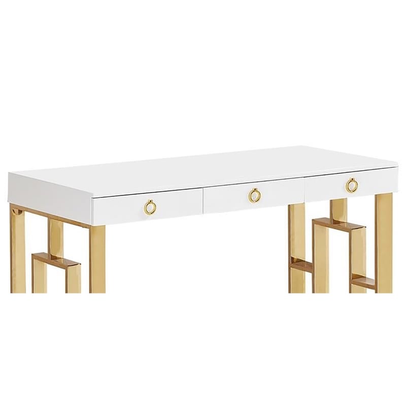 Best Master Brooks 3-Drawer Wood and Stainless Steel Frame Writing Desk - Gold