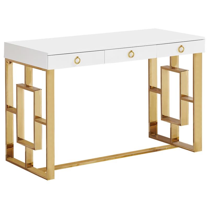 wood and gold writing desk