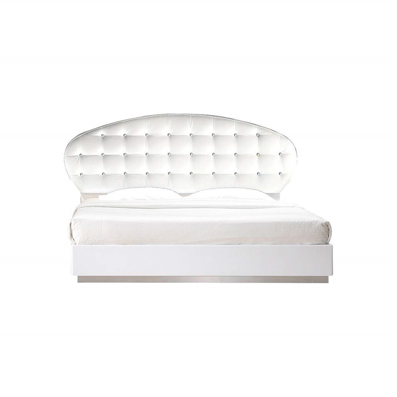 Best Master France Faux Leather Queen Platform Bed in White High Gloss