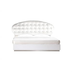 Best Master France Faux Leather Queen Platform Bed in White High Gloss
