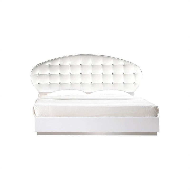Best Master France Faux Leather California King Platform Bed in White High Gloss
