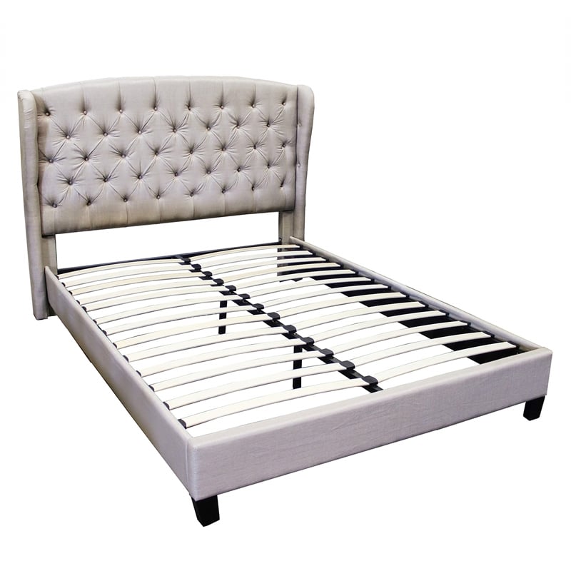 Best Master Frances Solid Wood/Fabric Upholstery Queen Platform Bed - Beige