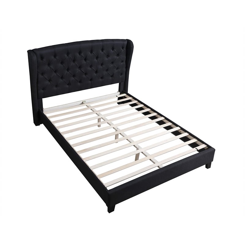 Best Master Frances Solid Wood/Fabric Upholstery Queen Platform Bed - Beige