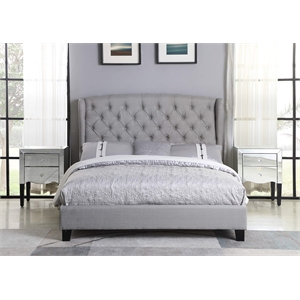 Best Master Frances Solid Wood/Fabric Upholstery Queen Platform Bed in Gray
