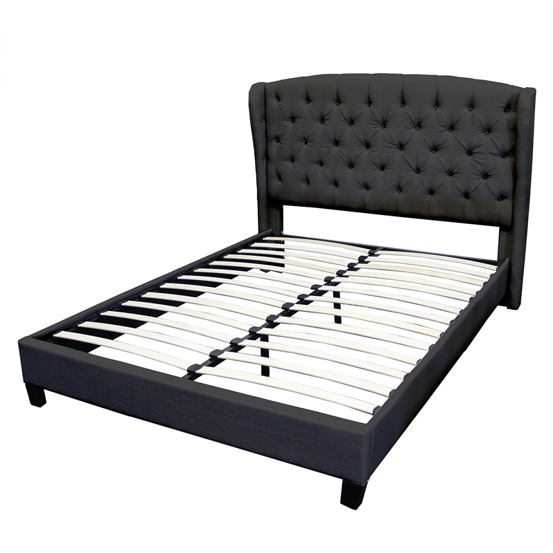 Best Master Frances Solid Wood/Fabric Upholstery Queen Platform Bed in Black