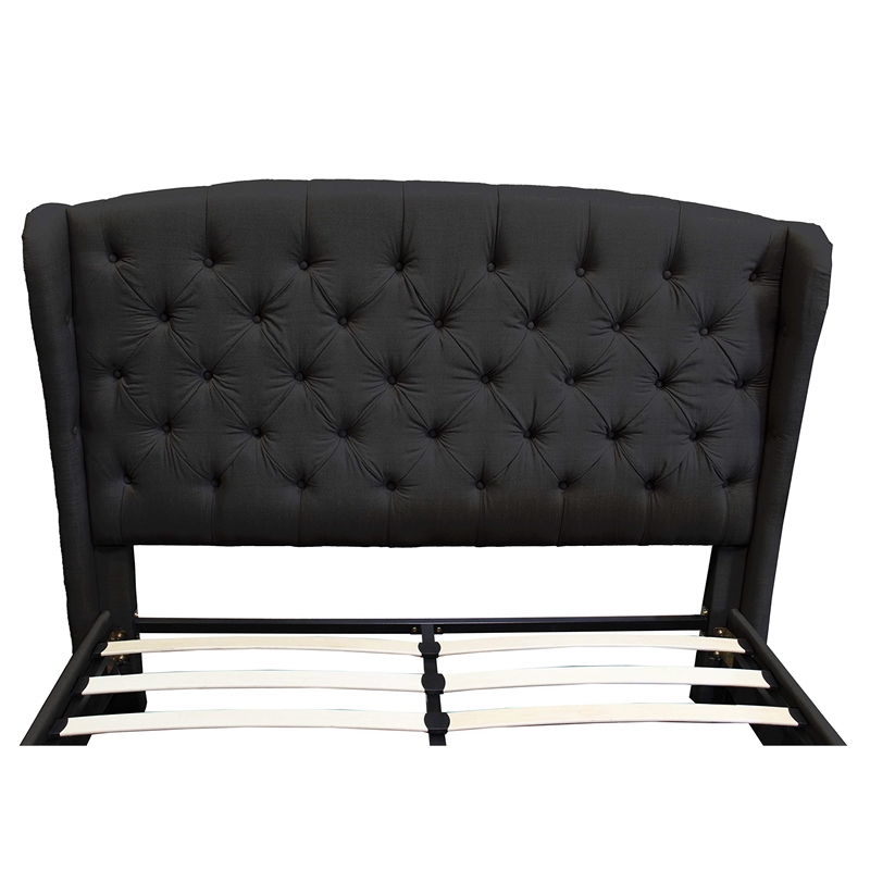 Best Master Frances Solid Wood/Fabric Upholstery Queen Platform Bed in Black