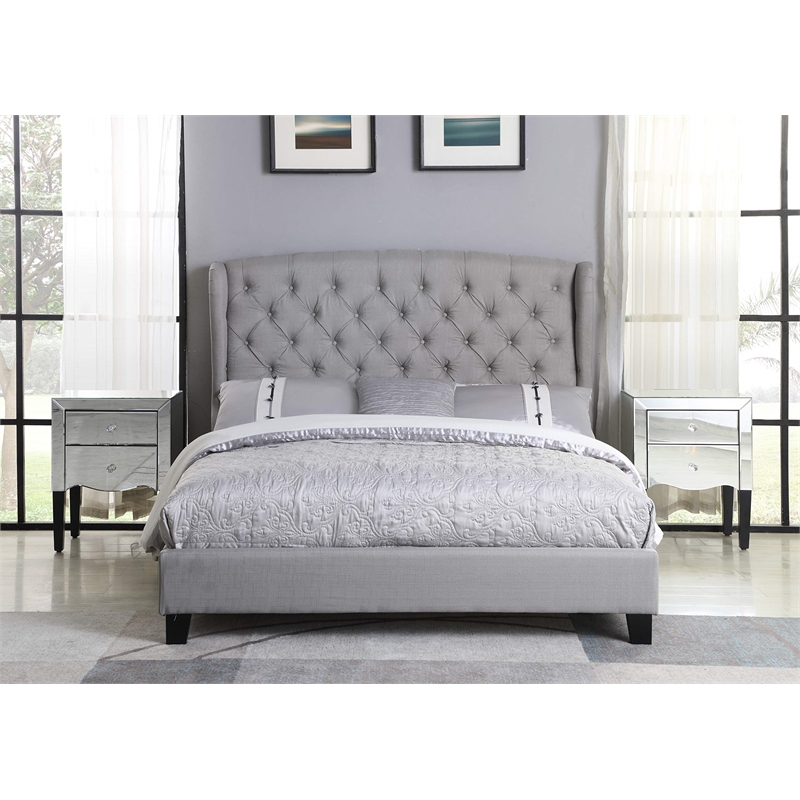 Best Master Frances Solid Wood/Fabric Upholstery East King Platform Bed - Gray