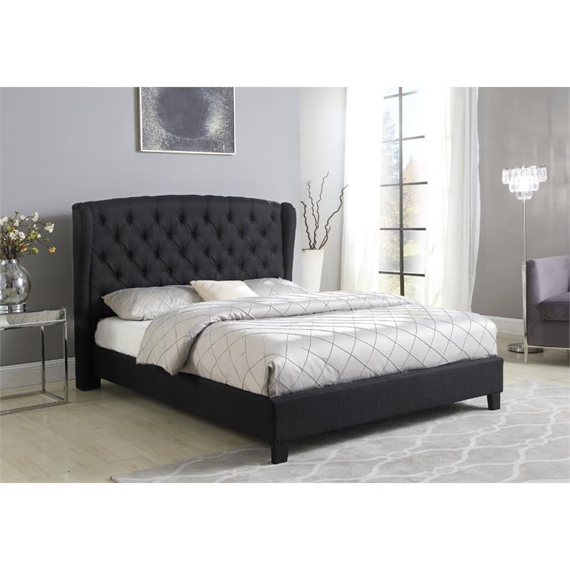 Best Master Frances Solid Wood/Fabric Upholstery East King Platform Bed - Black