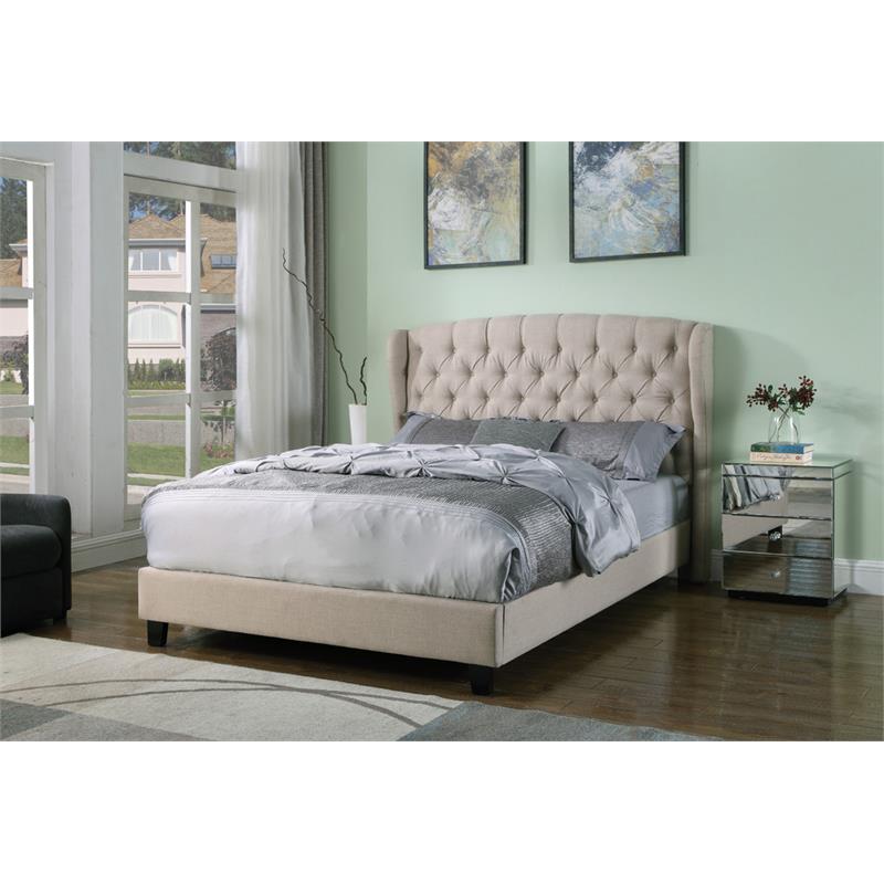 Best Master Frances Solid Wood/Fabric Upholstery Cal King Platform Bed - Beige