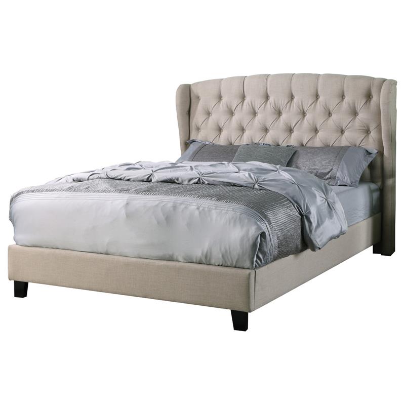 Best Master Frances Solid Wood/Fabric Upholstery Cal King Platform Bed - Beige