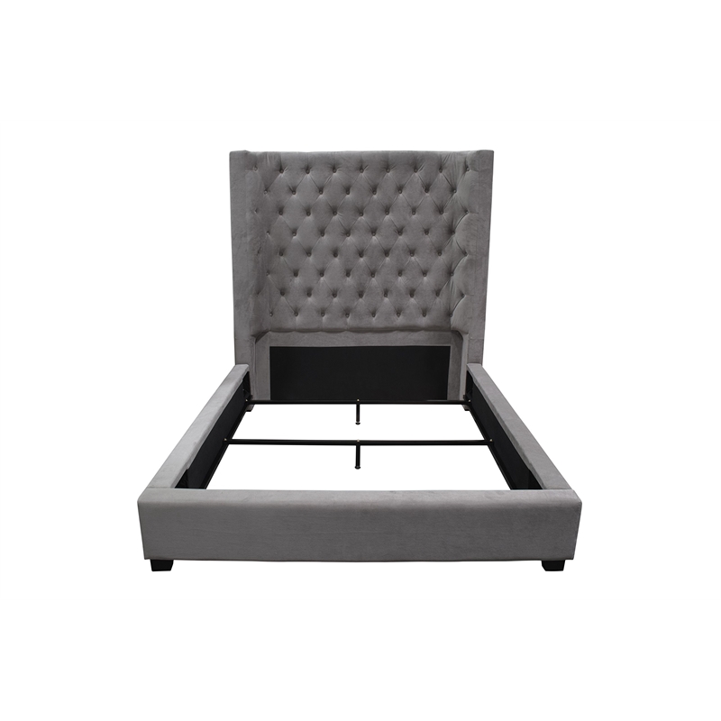 Best Master Jamie Velvet Upholstered Tower High Profile Cal King Bed in Gray