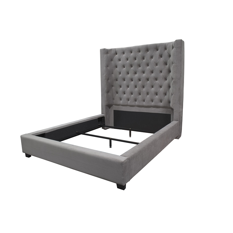 Best Master Jamie Velvet Upholstered Tower High Profile Cal King Bed in Gray