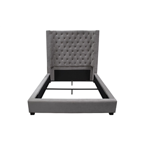 Best Master Jamie Velvet Upholstered Tower High Profile East King Bed in Gray