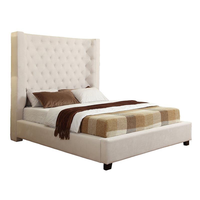 Best Master Jamie Velvet Upholstered Tower High Profile East King Bed in Cream