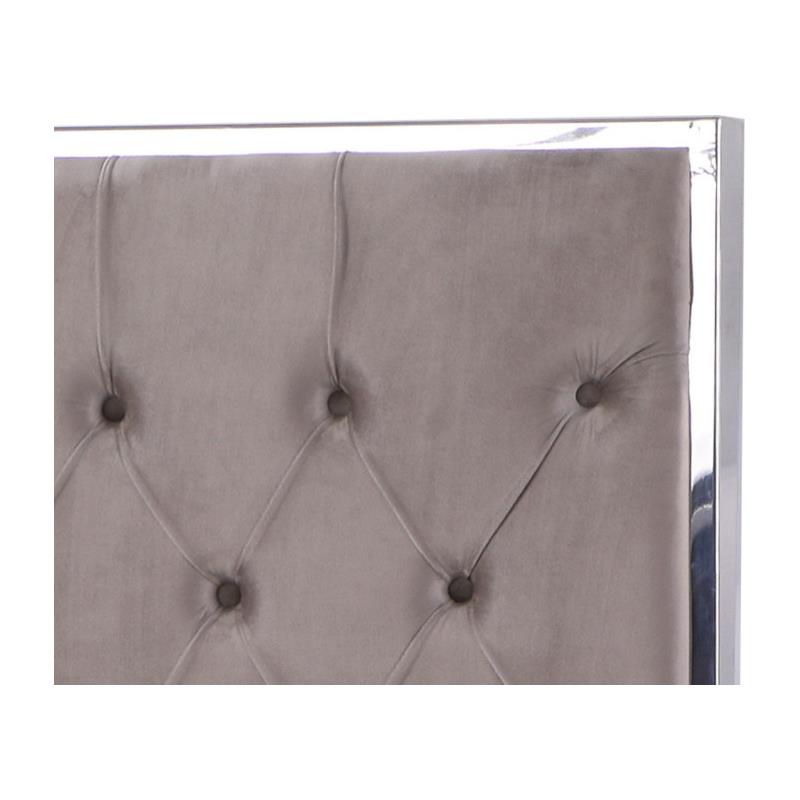 Best Master Kressa Velour Fabric Tufted Queen Platform Bed in Light Gray