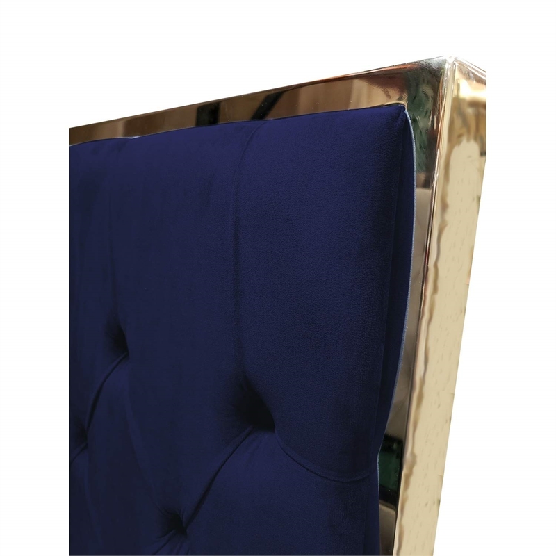 Best Master Kressa Velour Fabric Tufted Cali King Platform Bed in Blue