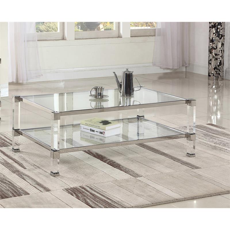 glass coffee table with acrylic legs