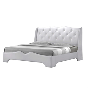 Best Master Madrid Leather- Like Fabric Queen Platform Bed in Off White