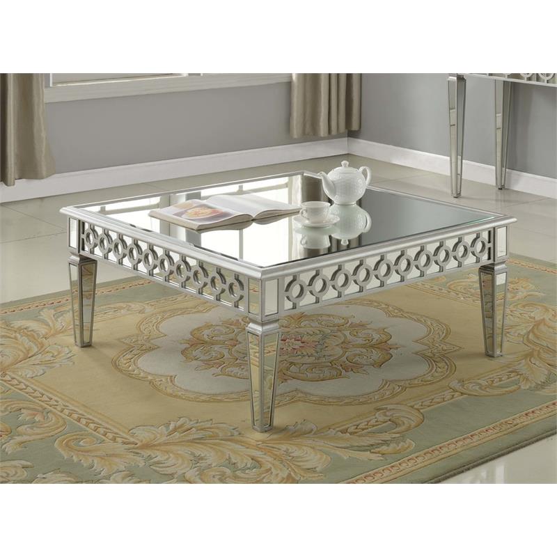 Best Master Sophie Solid Wood Square Coffee Table in Silver Mirrored
