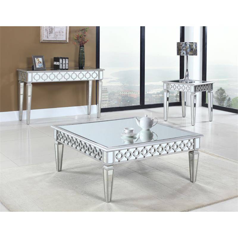 Best Master Furniture Sophie Solid Wood End Table in Silver Mirrored