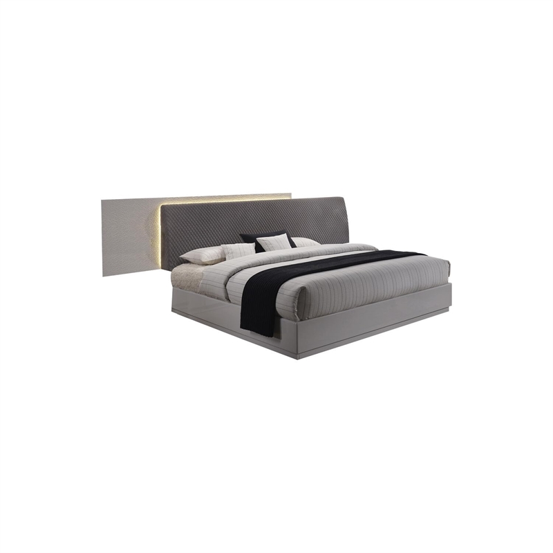 Best Master Naple Poplar Wood East King Platform Bed in Gray/Silver Line
