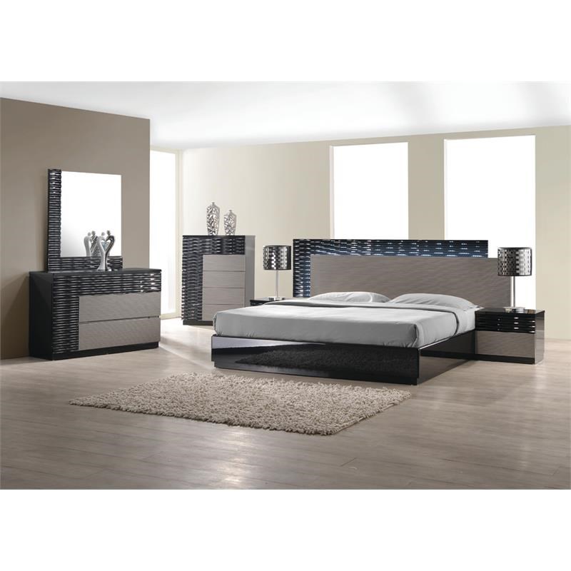 Best Master Romania Poplar Wood Cal King Platform Bed in Black/Zebra Gray